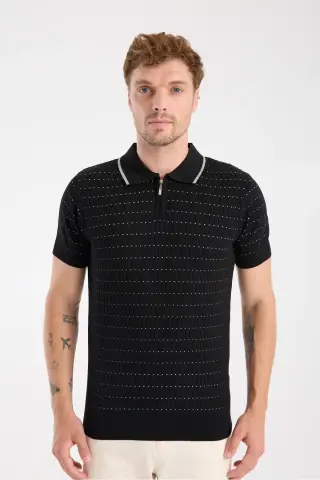 پ polo یقه دار مردانه سیاه با پارچه بافتنی ویسکوز ترکیبی فیت اسلیم AClub Sierra