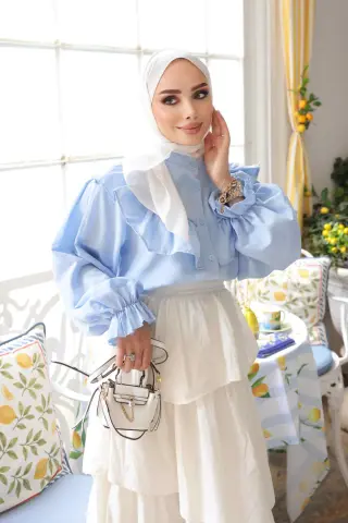 بلوز آستین کشی با یقه فرفری بی بی موی
