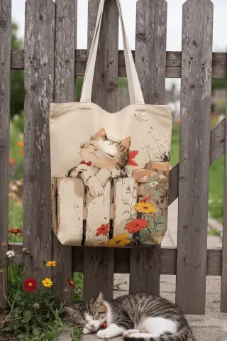 کیف پارچه‌ای با طرح گربه آرامش‌بخش