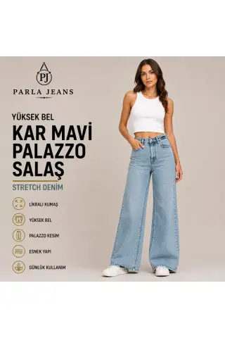 شلوار جین زنانه کمر بلند راحتی کمرکش آبی برفی