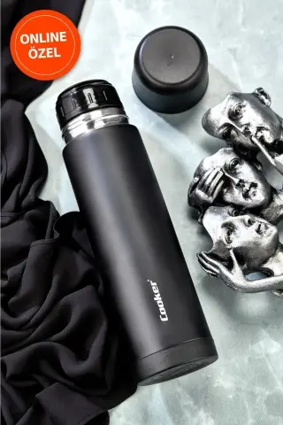 ترموس دو جداره استیل ضد زنگ 750 میلی لیتر سیاه (چای قهوه پیک نیک کمپینگ فضای باز دفتر هتل کافه مدرسه)