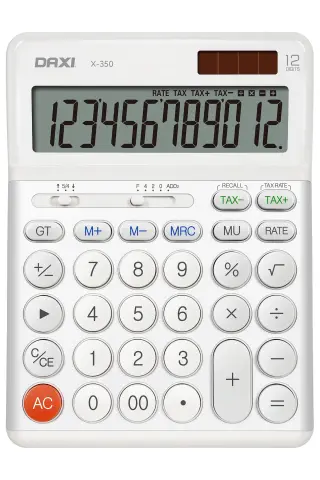 محاسبه‌گر 12 رقمی X-350 سفید با قابلیت محاسبه مالیات، 14x19 سانتی‌متر