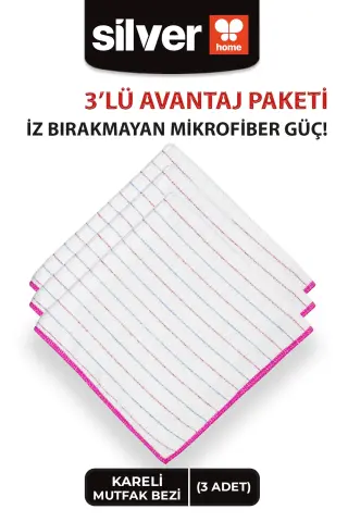 دستمال آشپزخانه 40x40 سانتی‌متری با لبه‌دوزی، طرح راه‌راه و چهارخانه، رنگ صورتی، جذب‌کننده، بسته 3 عددی
