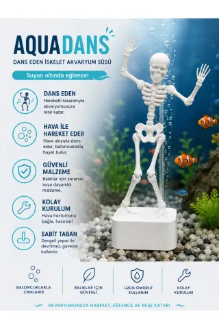 تزئینات آکواریوم با اسکلت متحرک Dans Eden - تزئینات سرگرم‌کننده آکواریوم