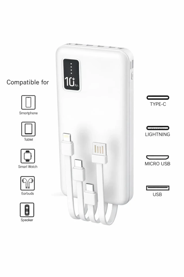 پاوربانک چندکاره با نمایشگر دیجیتال 10.000 Mah، سیاه، دستگاه شارژ قابل حمل LCD