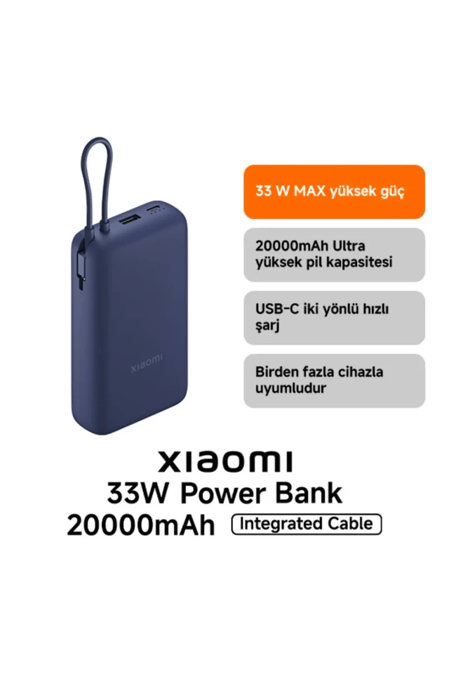 پاور بانک با پورت USB و USB-C و کابل USB-C یکپارچه 20000mAh 33W BHR8975GL - آبی