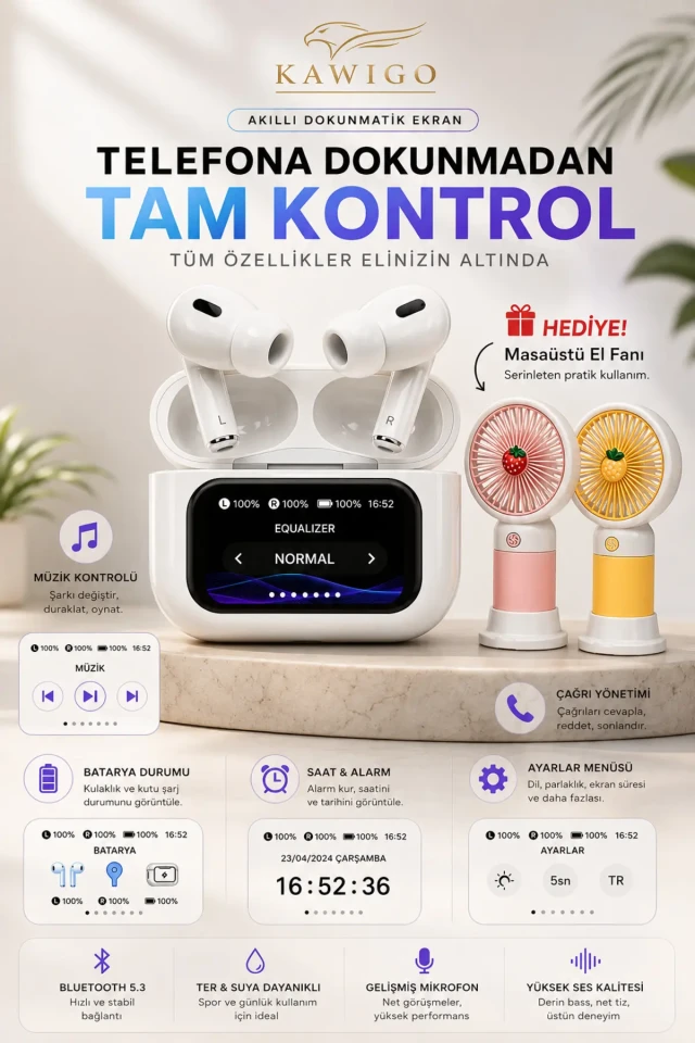 هدفون بلوتوثی KWG Air Pro 2 با صفحه نمایش دیجیتال و لمسی، سازگار با iOS و اندروید و تمام تلفن‌ها