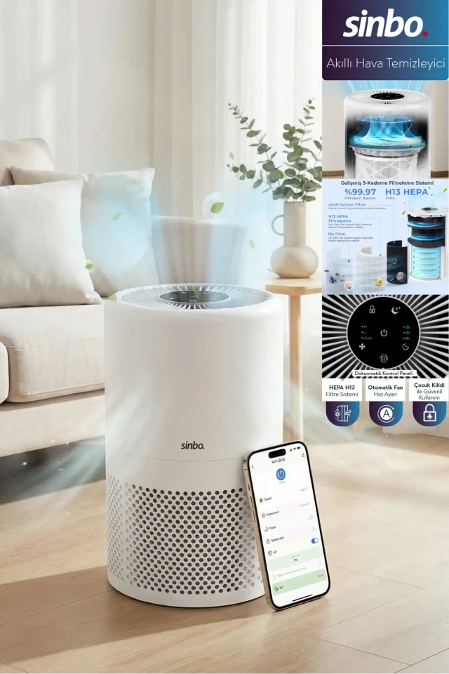 دستگاه تصفیه هوا هوشمند H13 با فیلتر Hepa و ویژگی Wifi مدل SAP-5508