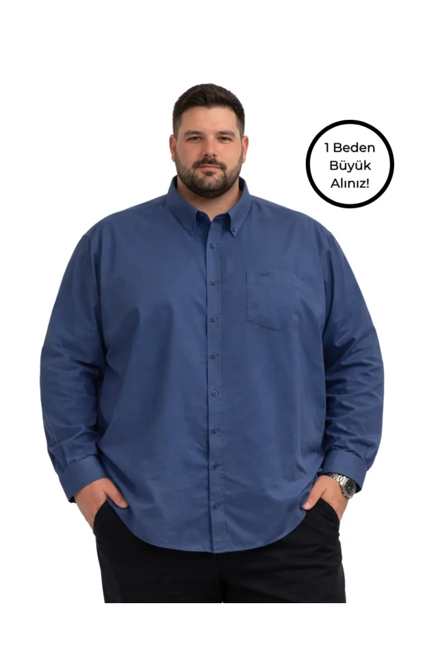 پیراهن آستین بلند مردانه سایز بزرگ آبی تیره 3XL-4XL-5XL-6XL-7XL-8XL