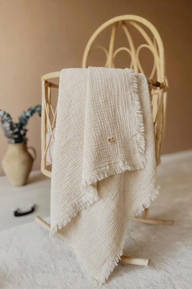 پتو ارگانیک موسلین چهار لایه با پاپیون 80X120 سانتی‌متر طبیعی