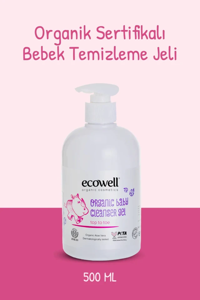 ژل تمیزکننده ارگانیک نوزاد و کودک، دارای گواهی وگان، شامپو، ژل دوش، صابون بدون پارابن 500 میلی‌لیتر