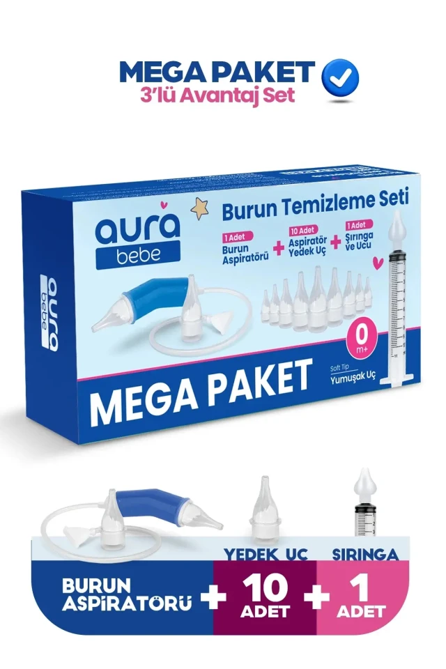 پک بزرگ دستگاه تمیزکننده بینی نوزاد، 10 سری یدکی و سرنگ تمیزکننده بینی