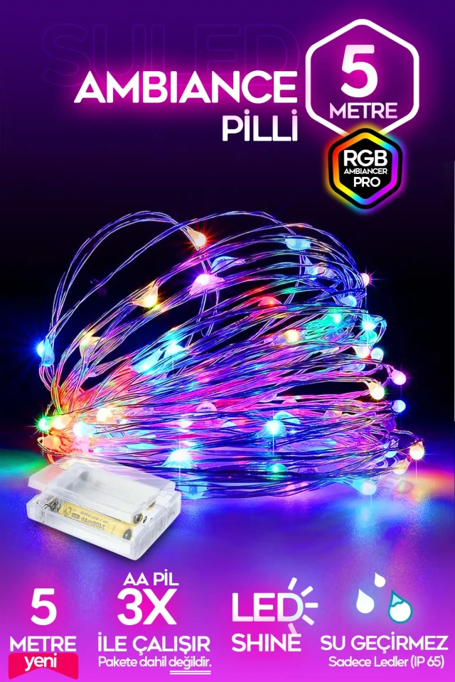 چراغ LED RGB با باتری ۵ متر برای دکوراسیون جشن و مهمانی در فضای داخلی و خارجی