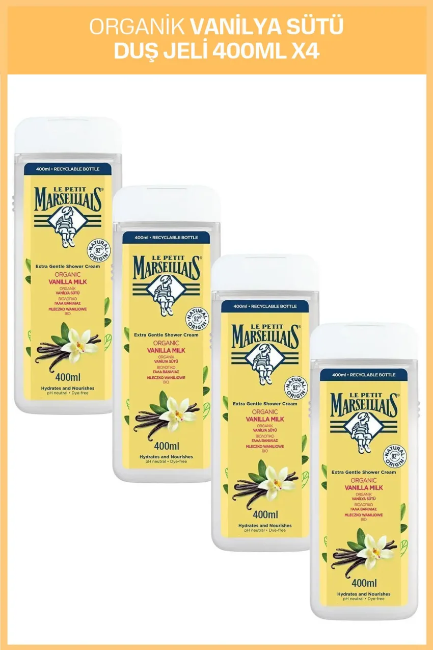 ژل دوش شیر وانیل ارگانیک ۴۰۰ میلی لیتر x4