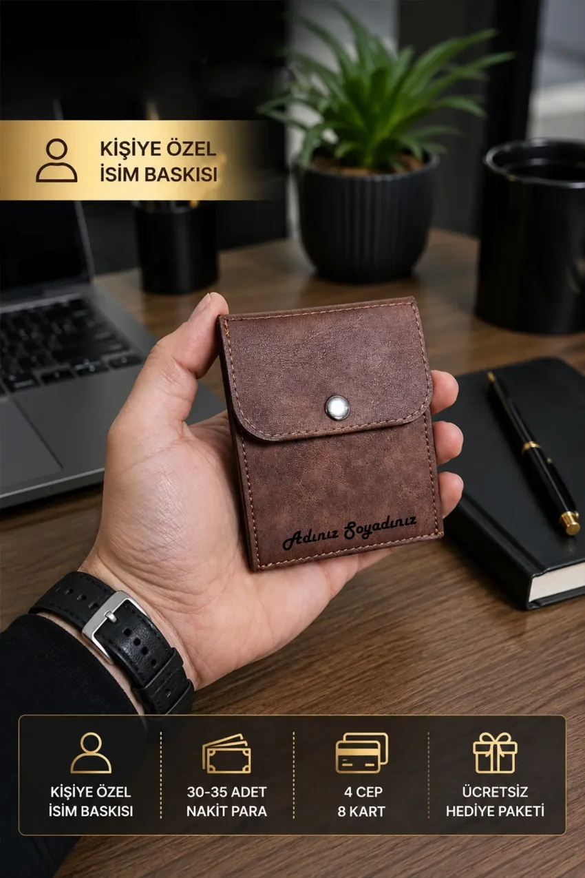 کیف پول یونیسکس چرم مصنوعی سوئدی طراحی ویژه قابل شخصی‌سازی - قهوه‌ای