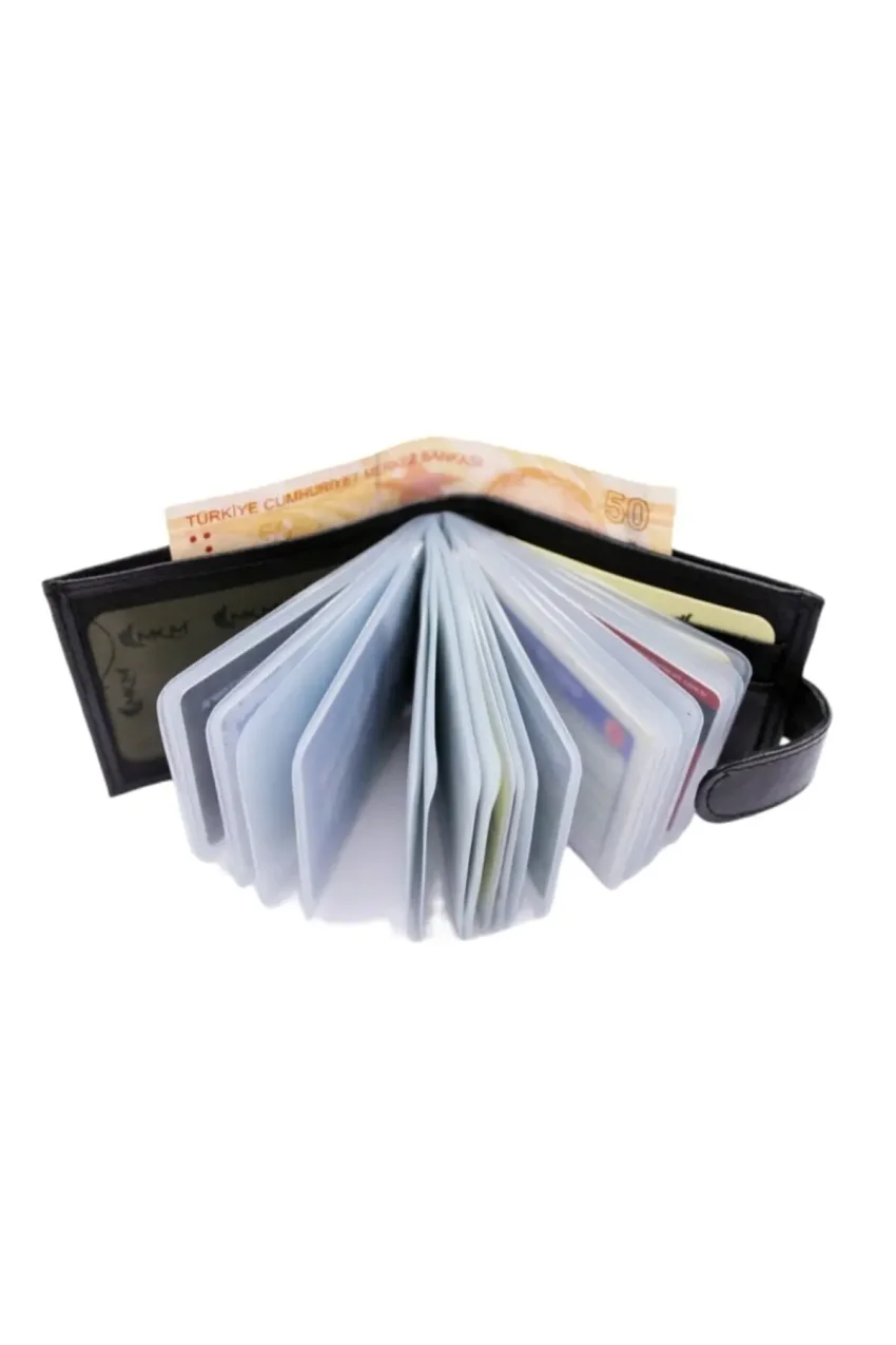 کیف پول جانبی با کارت‌خوان شفاف از چرم طبیعی MKM