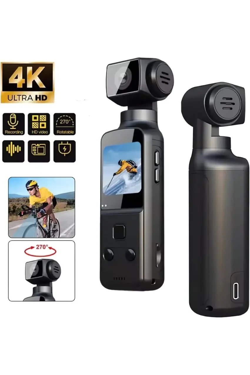 دوربین اکشن مینی 4K Ultra HD | Wi-Fi، لنز چرخشی 270°، تثبیت‌کننده EIS