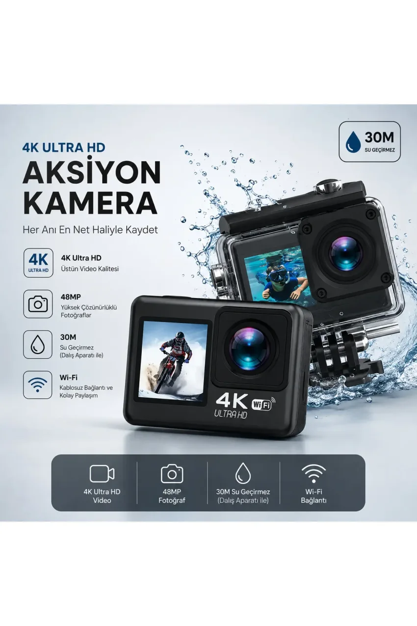 دوربین اکشن 4K Ultra HD WiFi | 20MP | 20 قطعه لوازم جانبی | زاویه دید 170° | کیف ضد آب