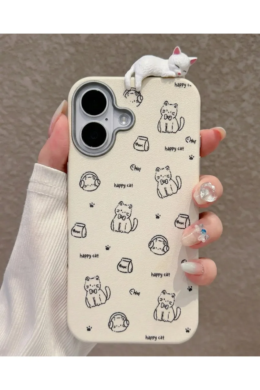 کاور سیلیکونی گوشی با طرح گربه خوابیده 3D مدل Happy Cat