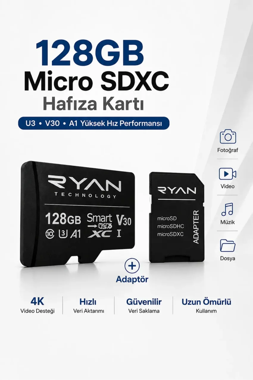 کارت حافظه میکرو SD 128GB U3 V30 A1 SDXC با پشتیبانی از ویدیو 4K، مناسب برای تلفن، دوربین و پهپاد