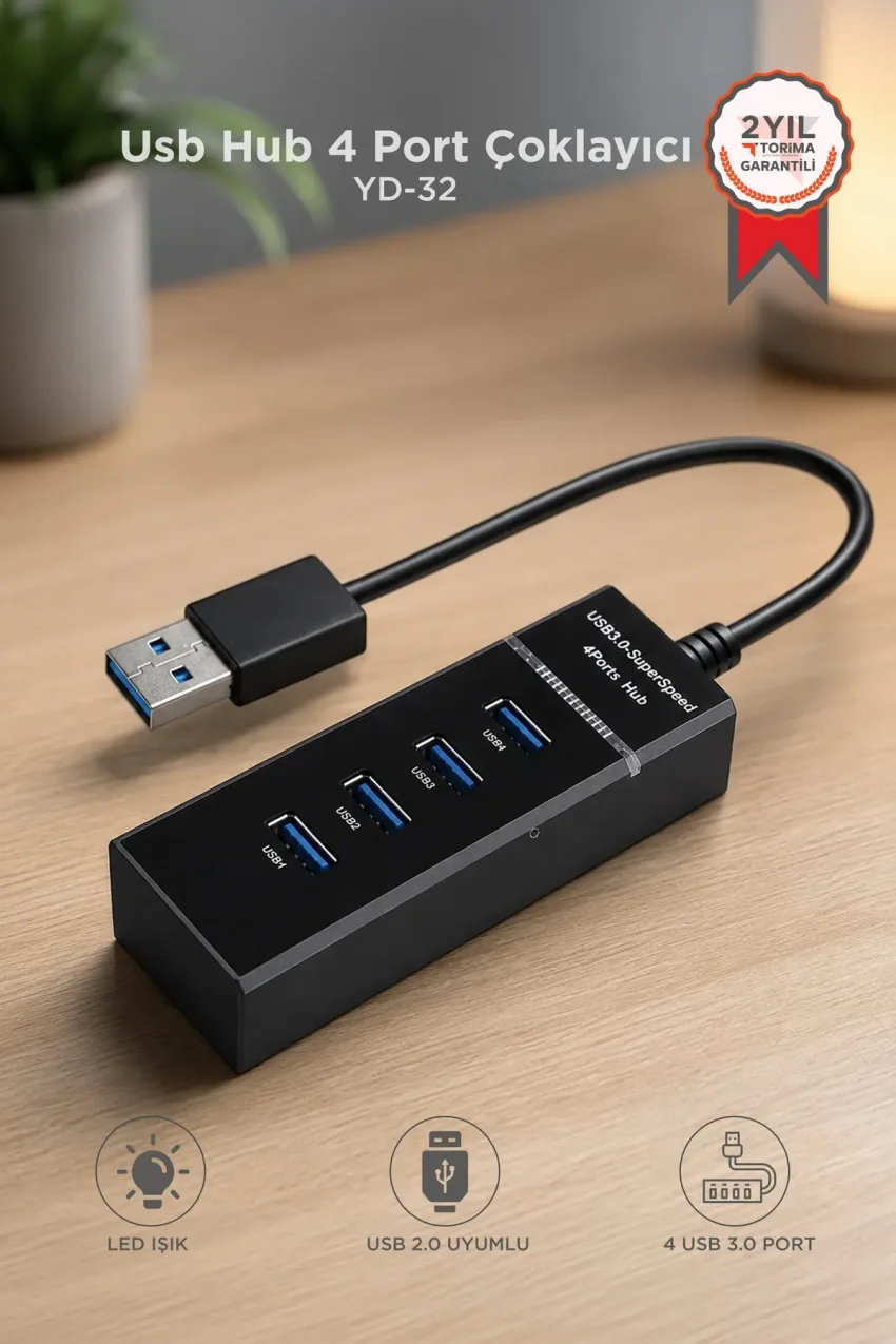 هاب USB 4 پورت چندمنظوره 3.0 مدل YD32 مشکی