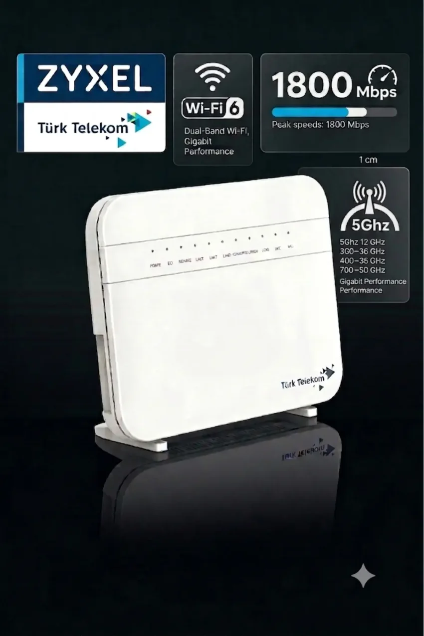 مودم Wi-Fi 6 با سرعت 1800 Mbps مدل Zyxel Premium VDSL2 دو بانده 5Ghz AX1800 DX3300-T1 Ttnet با تنظیم خودکار