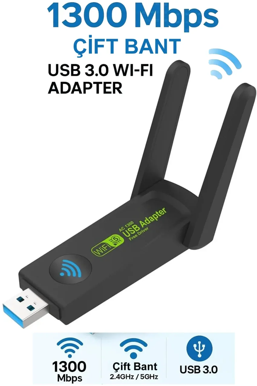 آداپتور وای‌فای USB 3125، گیرنده اینترنت بی‌سیم، کارت شبکه 1300 Mbps USB 3.0 دو بانده 2.4GHz