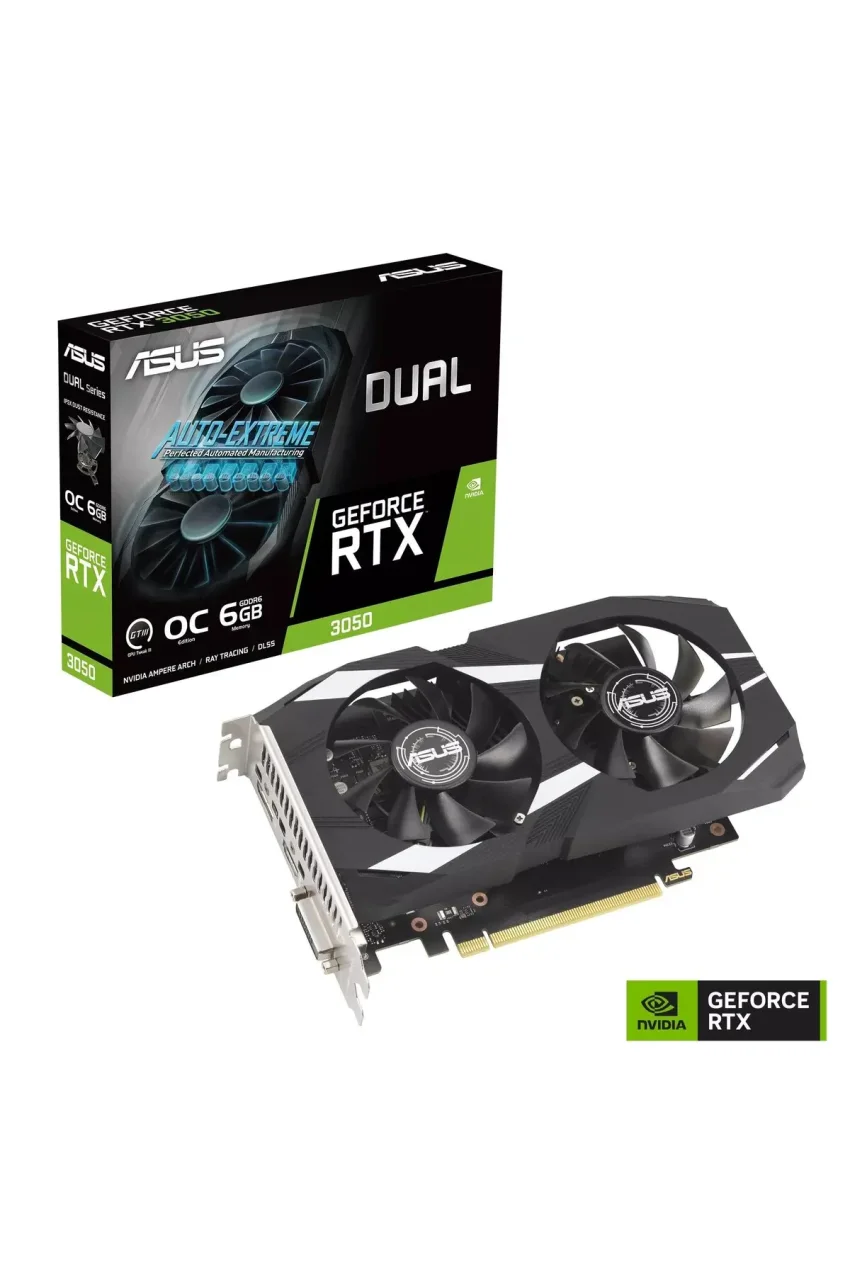 کارت گرافیک دوگانه RTX 3050 با 6 گیگابایت حافظه GDDR6 و پورت‌های DVI، HDMI و DP