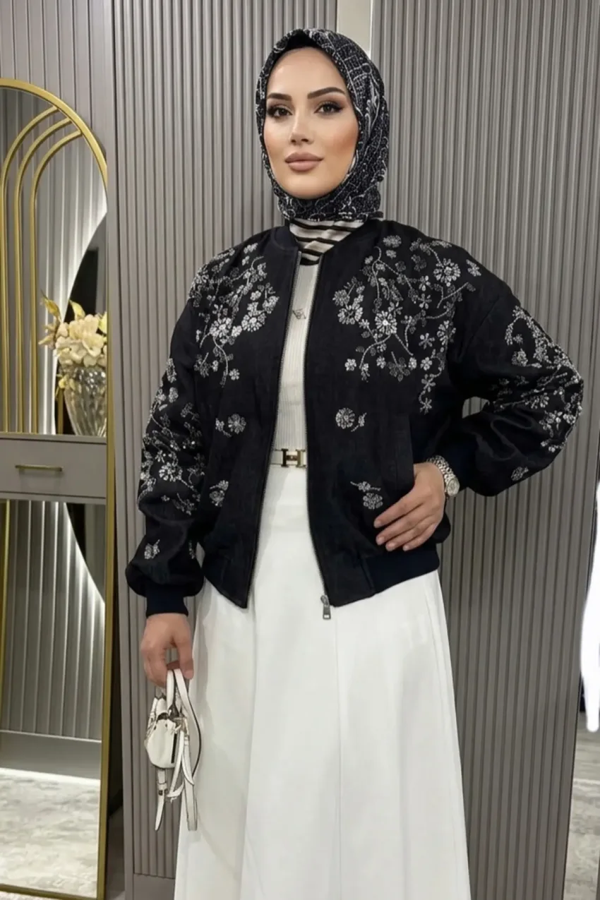 کت بمبئی با طرح گلدوزی - مشکی