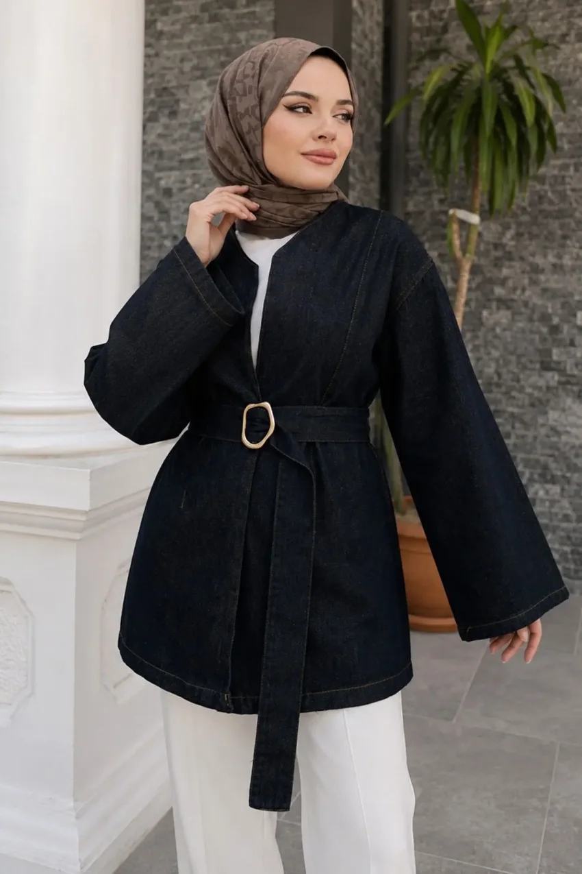 کت جین کمردار TSD250251 آبی تیره