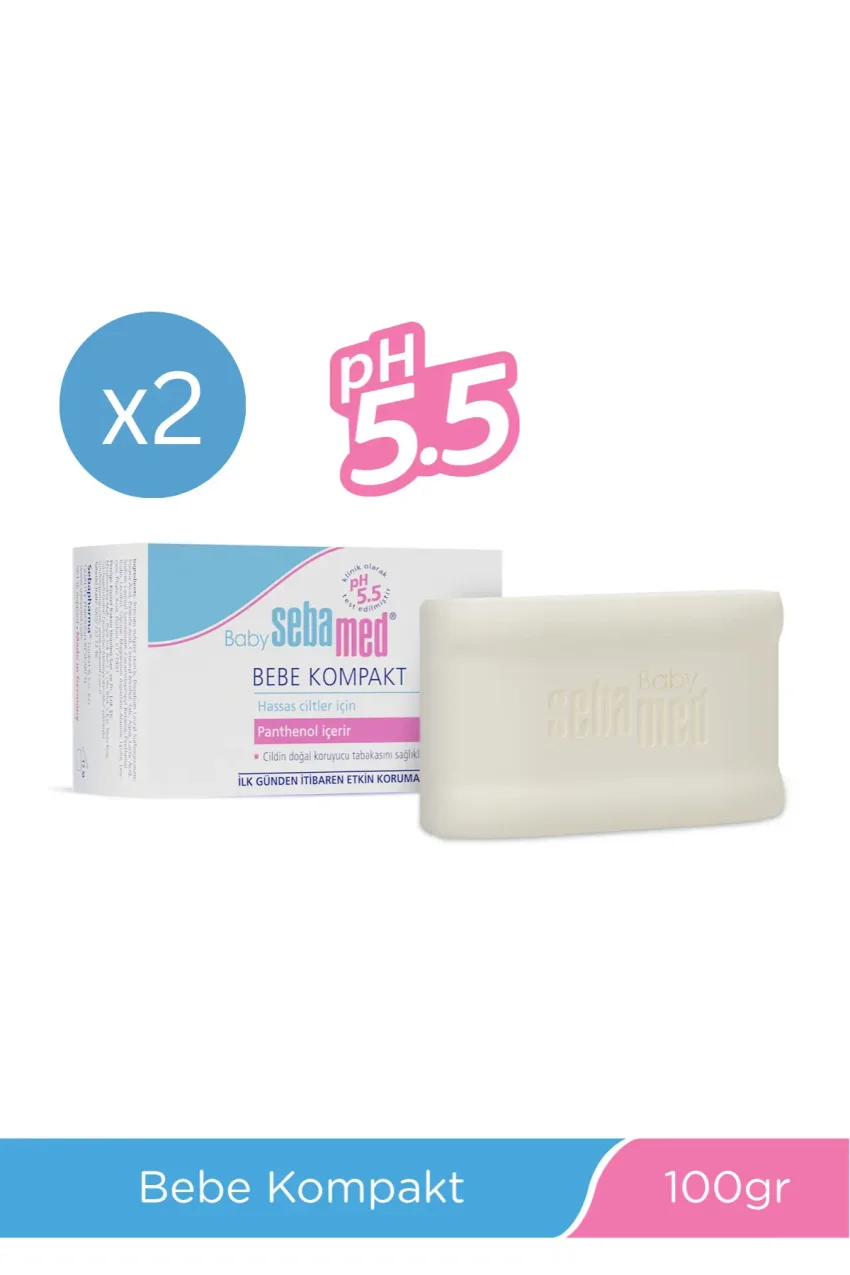 ست صابون کمپکت بچه 100 گرم x 2 عدد حاوی اینولین و پانتنول با pH 5.5 برای تمیز کردن ملایم پوست