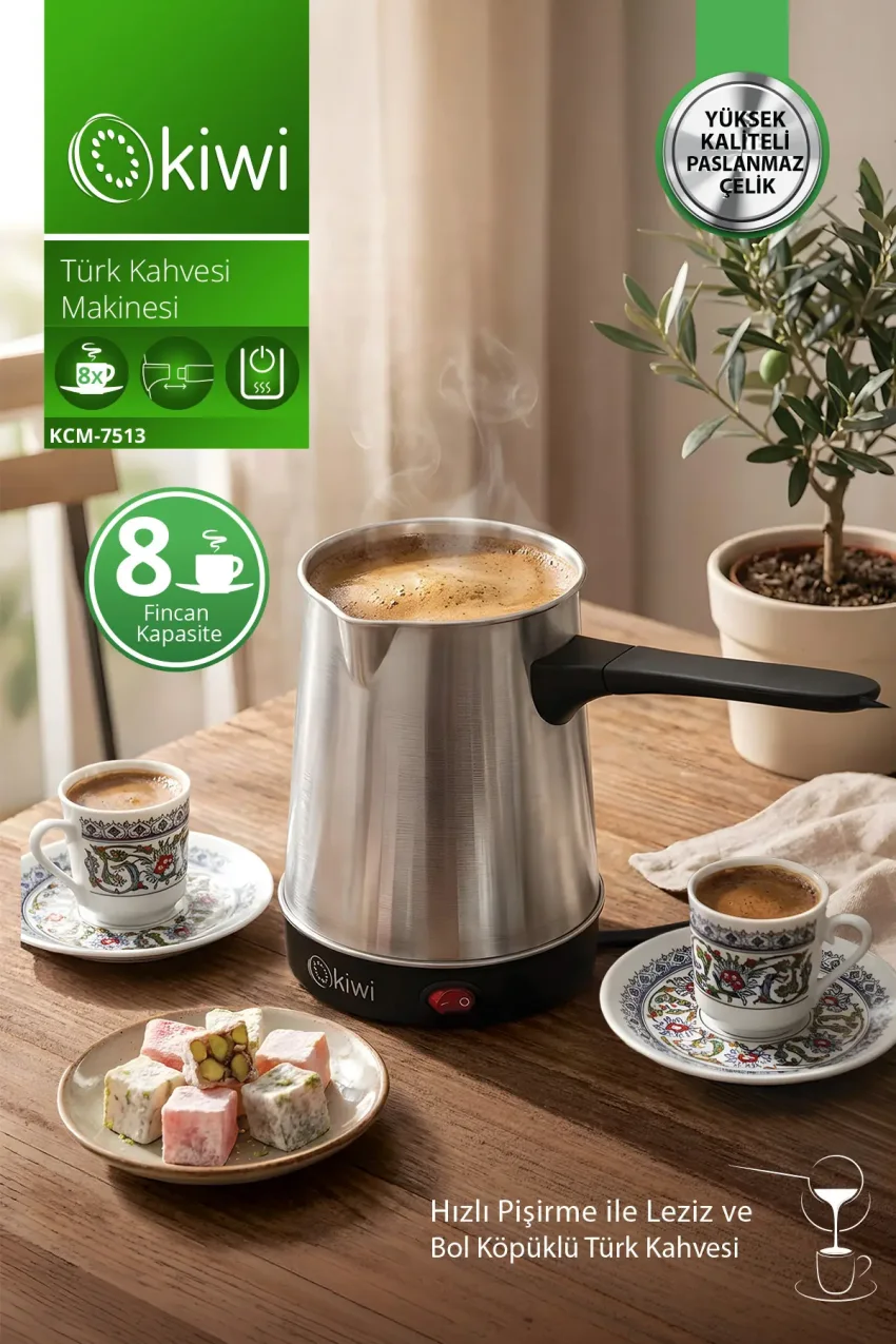 دستگاه قهوه ترک KCM-7513 | ظرفیت 700 میلی‌لیتر و 8 فنجان | استیل ضد زنگ