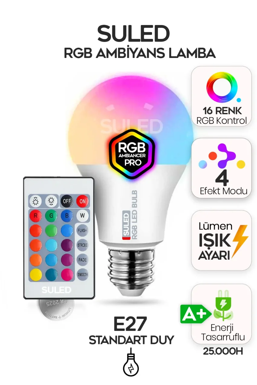 لامپ RGB LED با کنترل از راه دور نورپردازی محیطی 2000 لومن صرفه‌جویی در مصرف انرژی و تغییر رنگ