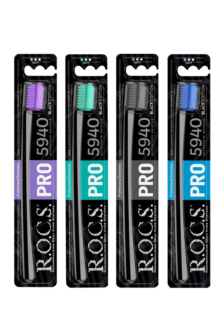 ست نرم مسواک Rocs Pro Black 5940 شامل 4 عدد