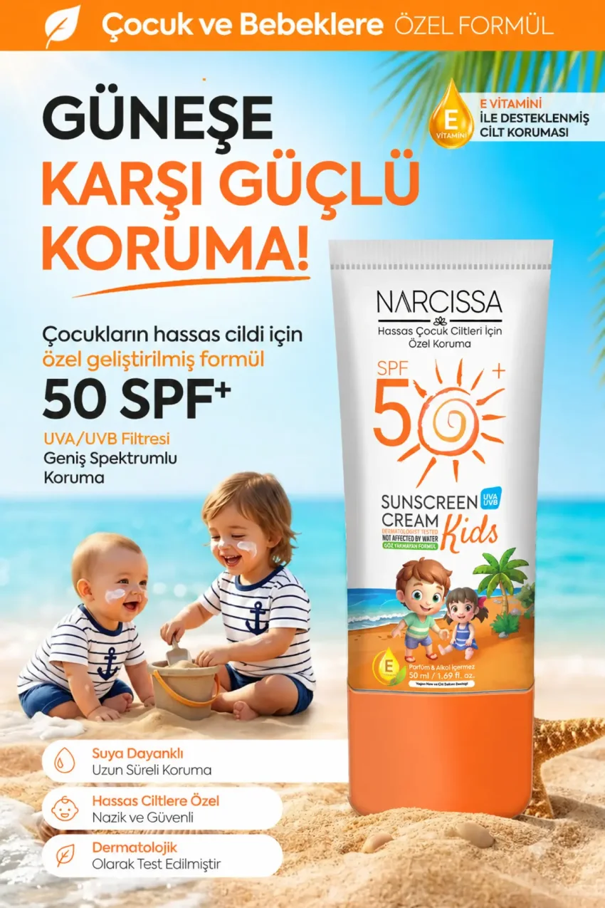 کرم ضد آفتاب کودکان و نوزادان SPF 50+ | ضد آب و مقاوم در برابر UVA/UVB | مراقبت مرطوب کننده | مناسب برای پوست‌های حساس 50 میلی لیتر