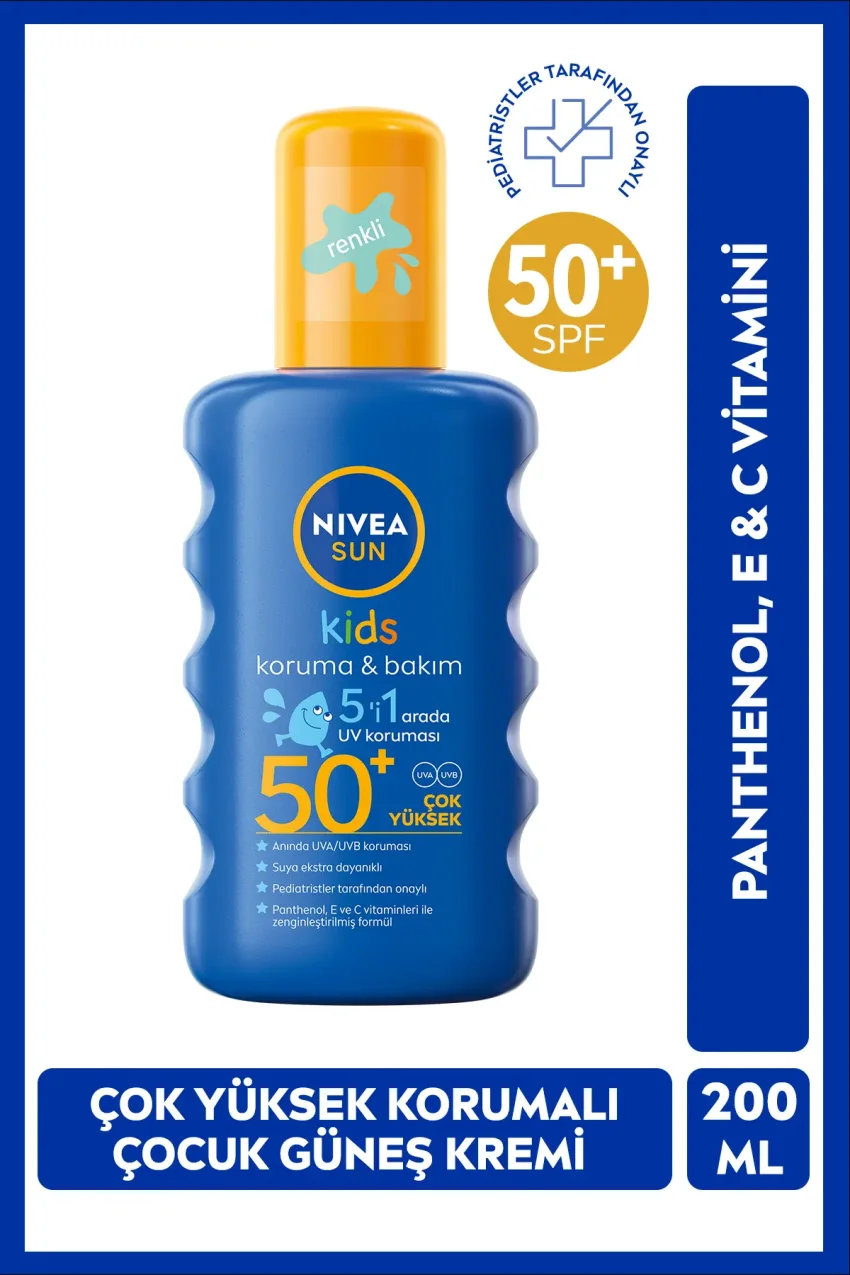 اسپری ضد آفتاب با SPF50+ برای کودکان 200ml، مقاوم در برابر آب، ویتامین E&C
