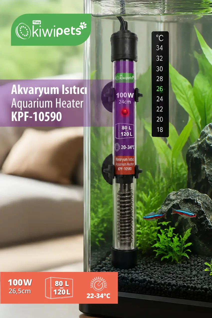 هیتر آکواریوم KPF-10590 | ترموستات دقیق و ضد آب IP68 و قابل تنظیم ۲۲-۳۴°C