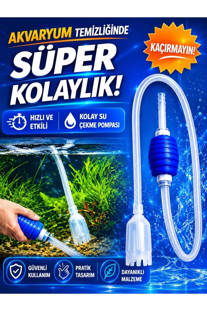 پمپ سیفون آکواریوم و شلنگ تخلیه کف آکواریوم برای تعویض آب و تمیزکاری