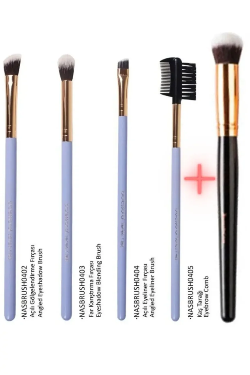 ست براش آرایش چشم و ابرو 4 عددی NASBRUSHSET92R + براش کانسیلر بیضی شکل NASBRUSH 136